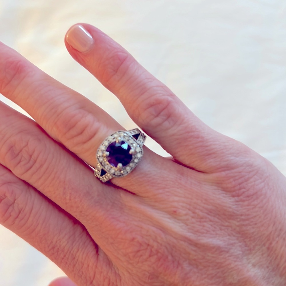 Amethyst, Diamond and 14K White Gold Ring